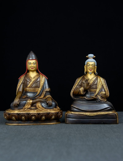 Lonchenpa and Jigme Lingpa- 7 inch Part-gold two-toned antique