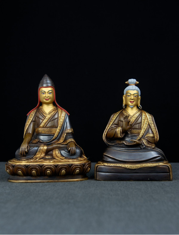Lonchenpa and Jigme Lingpa- 7 inch Part-gold two-toned antique