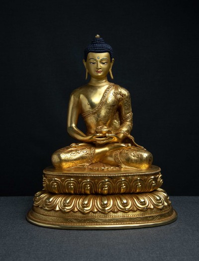 Amitabha Buddha- 12 inch Double-lotus- 24k Full-gold antique (1.1)