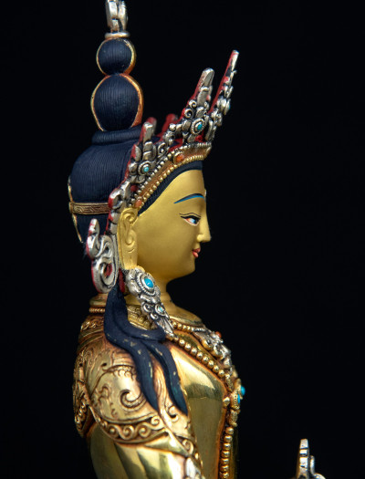 Amitayus- Double lotus- 9 inch 24k Full-gold antique