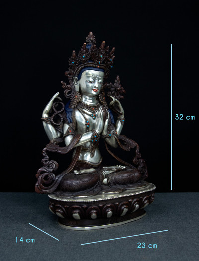 Four armed Avaloketishvara- 12 inch Part-Silver antique (1.1)