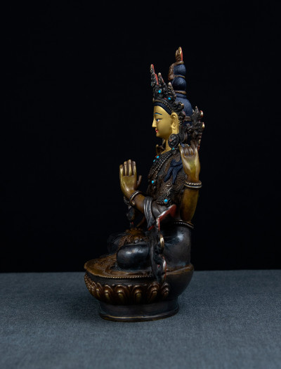 Four armed Avaloketishvara- 8 inch Copper two-toned oxidized (1.2)