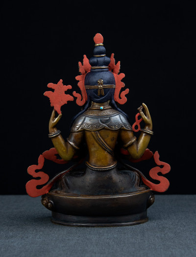 Four armed Avaloketishvara- 8 inch Copper two-toned oxidized (1.2)