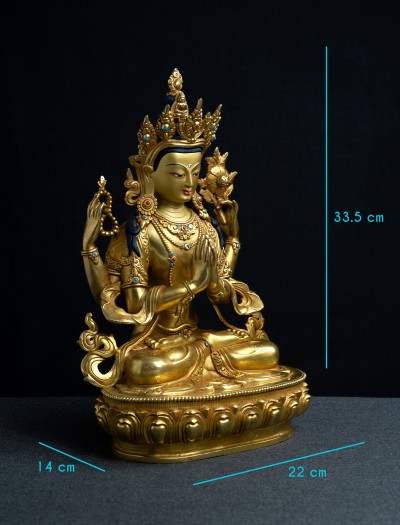 Four armed Avalokiteshvara- 12 inch Full-gold antique (2.1)