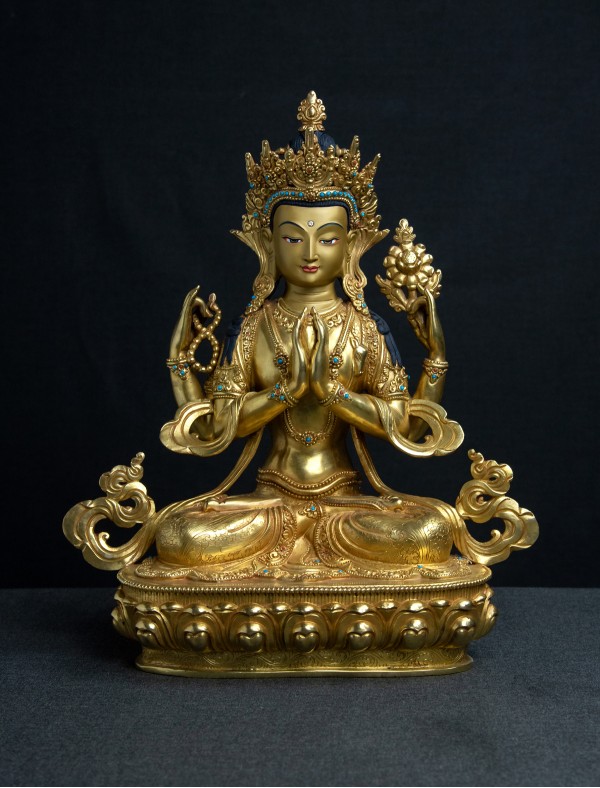 Four armed Avalokiteshvara- 13 inch 24k Full-gold antique