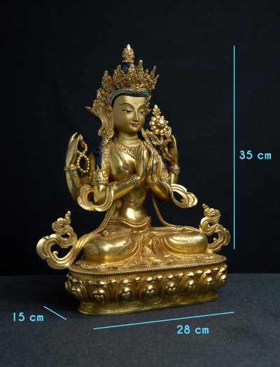 Four armed Avalokiteshvara- 13 inch 24k Full-gold antique