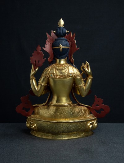 Four armed Avalokiteshvara- 13 inch 24k Full-gold antique
