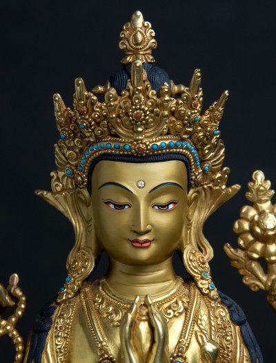 Four armed Avalokiteshvara- 13 inch 24k Full-gold antique