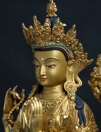 Four armed Avalokiteshvara- 13 inch 24k Full-gold antique