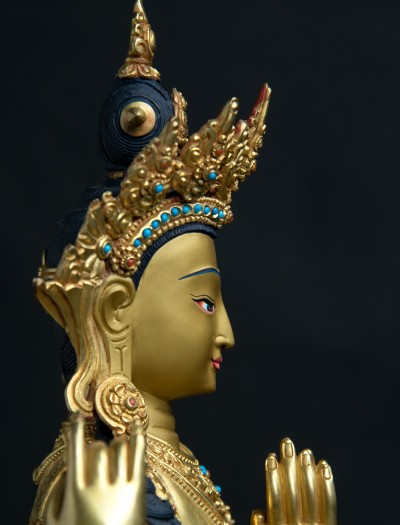 Four armed Avalokiteshvara- 13 inch 24k Full-gold antique