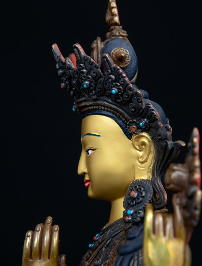 Four armed Avalokiteshvara- 12 inch Copper two-toned antique (2.1)