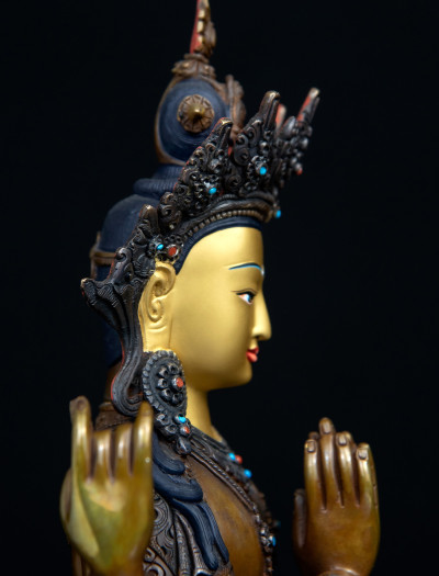 Four armed Avalokiteshvara- 12 inch Copper two-toned antique (2.1)