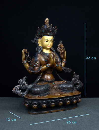 Four armed Avalokiteshvara- 12 inch Copper two-toned antique (2.1)