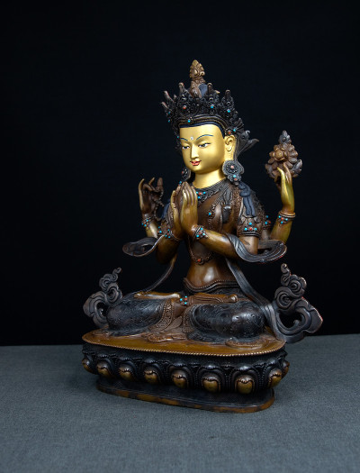 Four armed Avalokiteshvara- 12 inch Copper two-toned antique (2.1)
