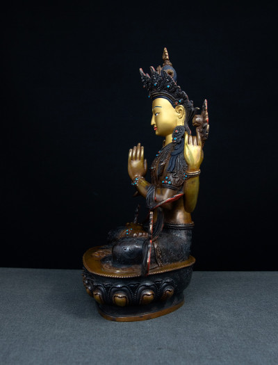 Four armed Avalokiteshvara- 12 inch Copper two-toned antique (2.1)