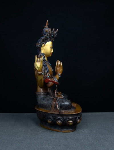 Four armed Avalokiteshvara- 12 inch Copper two-toned antique (2.1)