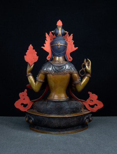 Four armed Avalokiteshvara- 12 inch Copper two-toned antique (2.1)