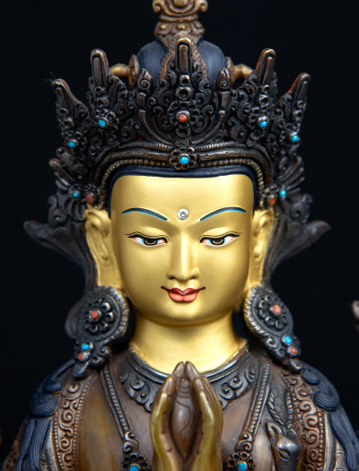 Four armed Avalokiteshvara- 12 inch Copper two-toned antique (2.1)