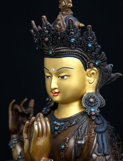 Four armed Avalokiteshvara- 12 inch Copper two-toned antique (2.1)