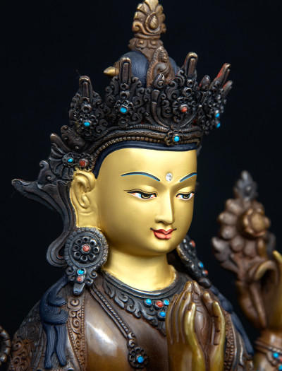 Four armed Avalokiteshvara- 12 inch Copper two-toned antique (2.1)