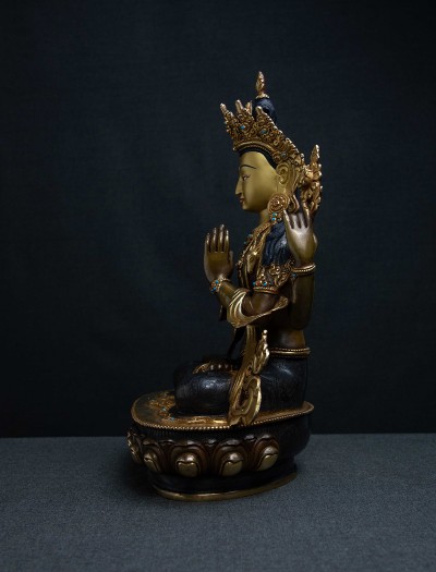 Four armed Avalokiteshvara- 12 inch 24K Part-gold two-toned antique (2.1)
