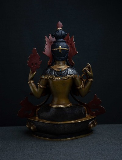 Four armed Avalokiteshvara- 12 inch 24K Part-gold two-toned antique (2.1)