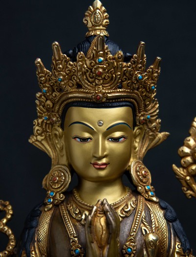 Four armed Avalokiteshvara- 12 inch 24K Part-gold two-toned antique (2.1)