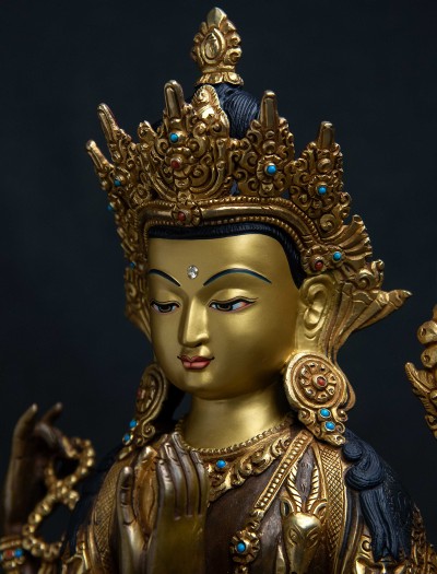 Four armed Avalokiteshvara- 12 inch 24K Part-gold two-toned antique (2.1)