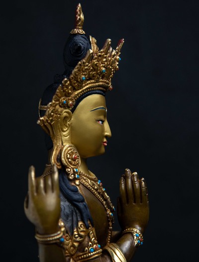 Four armed Avalokiteshvara- 12 inch 24K Part-gold two-toned antique (2.1)