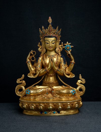 Four armed Avalokiteshvara- 12 inch Full-gold antique (3.1)