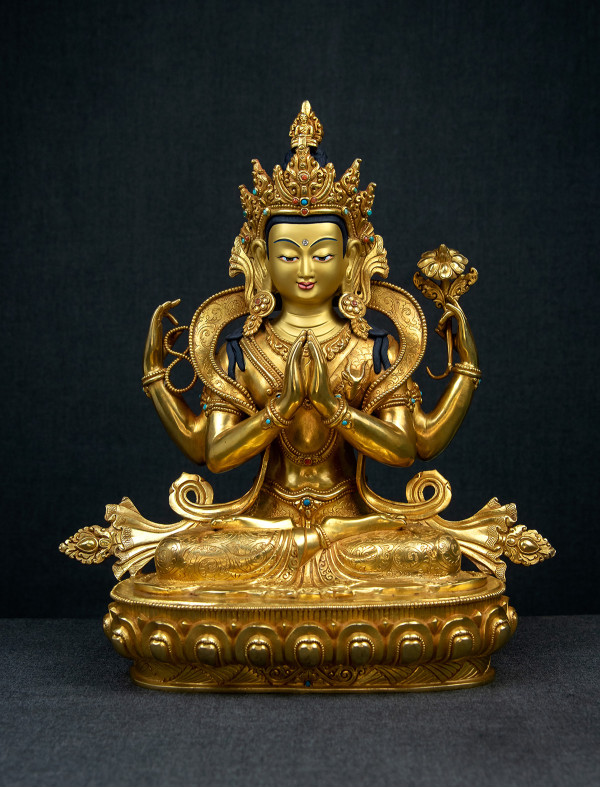 Four armed Avalokiteshvara- 12 inch Full-gold antique (4)