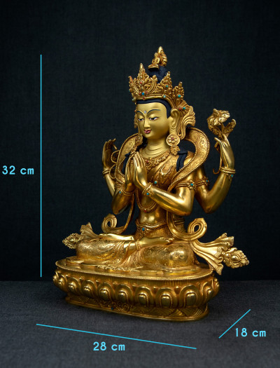 Four armed Avalokiteshvara- 12 inch Full-gold antique (4)