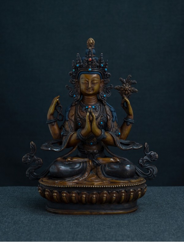 Four armed Avaloketishvara- 8 inch Copper two-toned oxidized