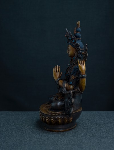 Four armed Avaloketishvara- 8 inch Copper two-toned oxidized