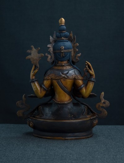 Four armed Avaloketishvara- 8 inch Copper two-toned oxidized
