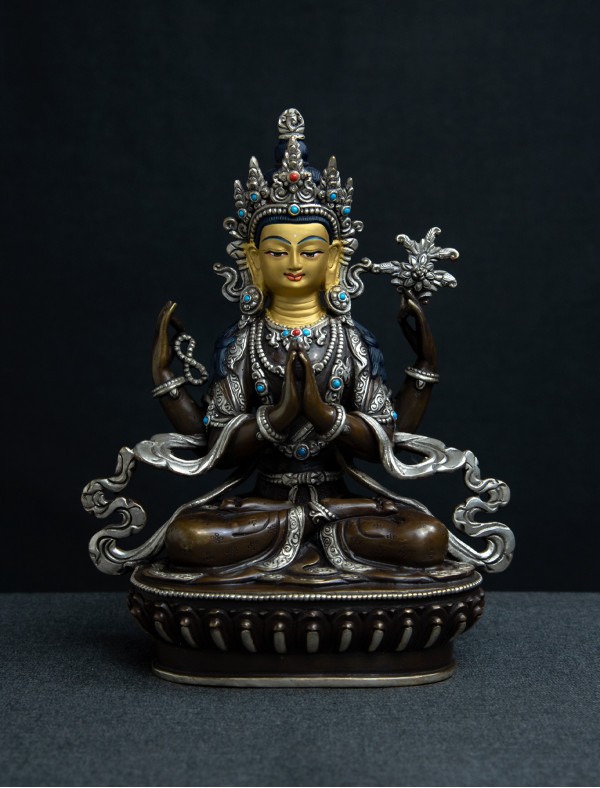 Four Armed Avalokiteshvara- 8 inch Part-silver
