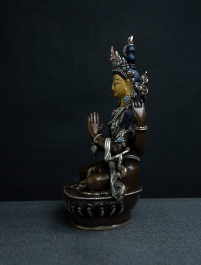 Four Armed Avalokiteshvara- 8 inch Part-silver