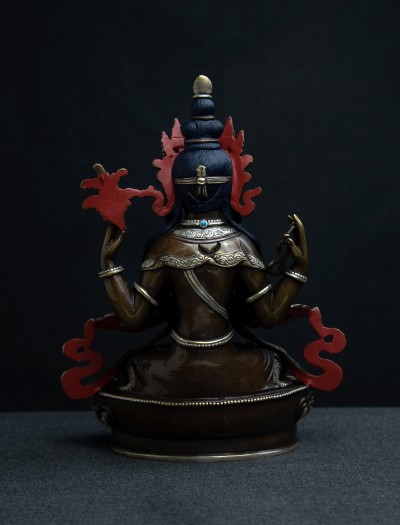 Four Armed Avalokiteshvara- 8 inch Part-silver
