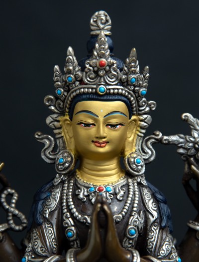 Four Armed Avalokiteshvara- 8 inch Part-silver