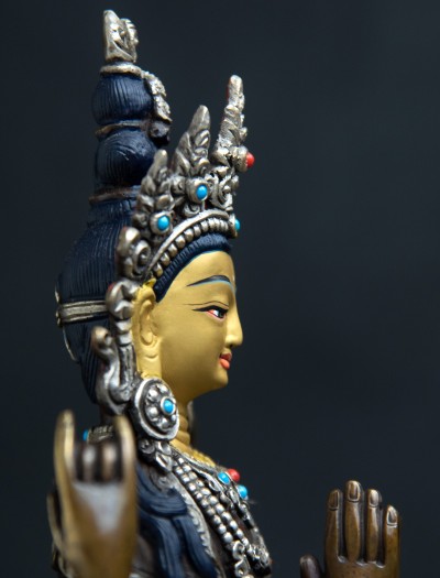 Four Armed Avalokiteshvara- 8 inch Part-silver