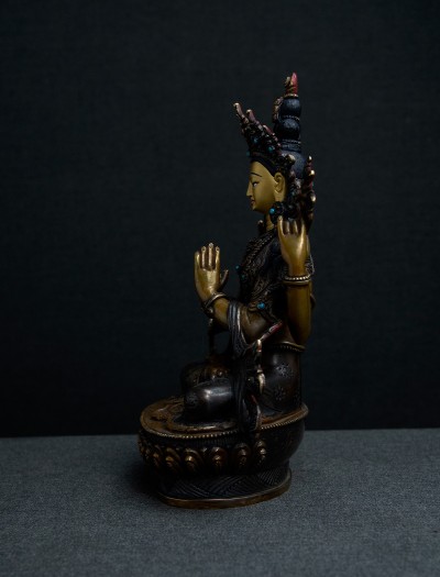 Four armed Avaloketishvara- 8 inch Copper two-toned oxidized (1.1)