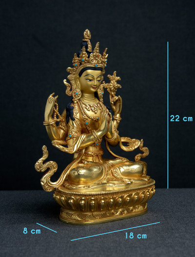 Four armed Avaloketishvara- 8 inch 24k Full-gold antique