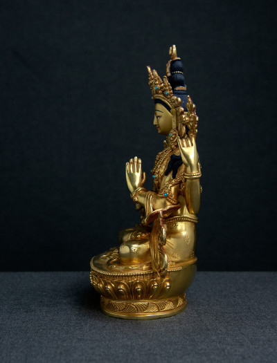 Four armed Avaloketishvara- 8 inch 24k Full-gold antique