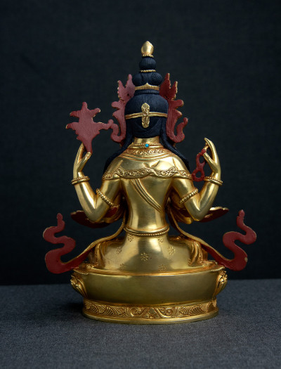 Four armed Avaloketishvara- 8 inch 24k Full-gold antique