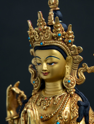 Four armed Avaloketishvara- 8 inch 24k Full-gold antique