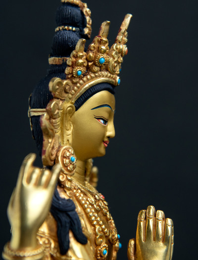 Four armed Avaloketishvara- 8 inch 24k Full-gold antique