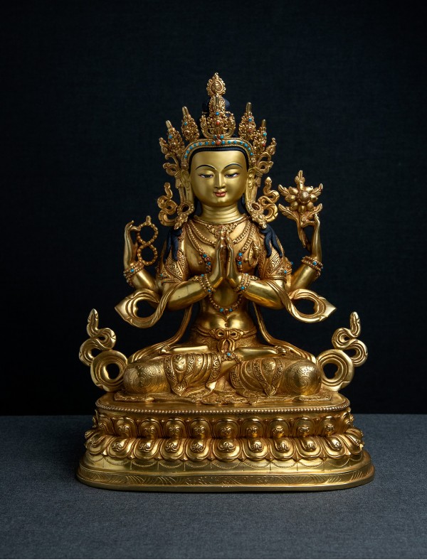 Four armed Avalokiteshvara- Double lotus- 12 inch Full-gold antique (1.1)