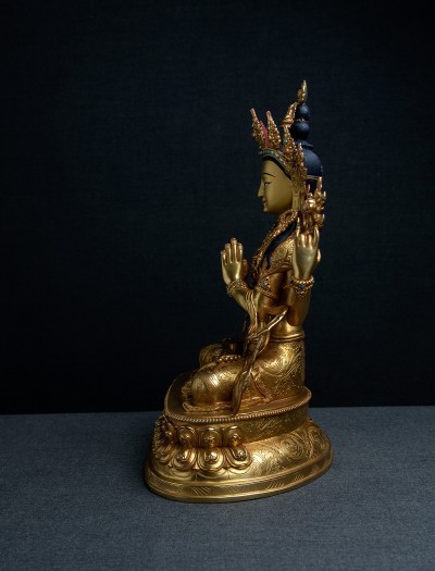 Four armed Avalokiteshvara- Double lotus- 12 inch Full-gold antique (1.1)