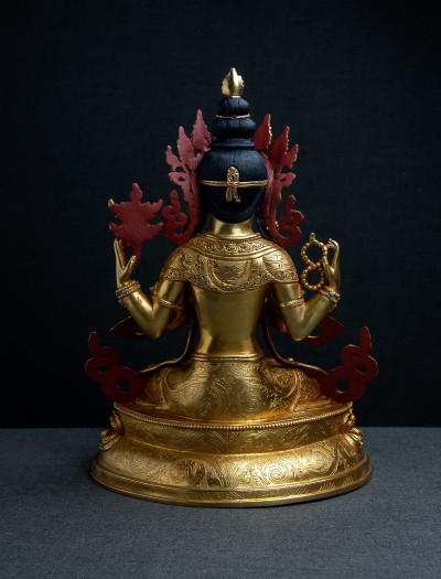 Four armed Avalokiteshvara- Double lotus- 12 inch Full-gold antique (1.1)