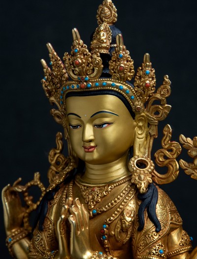 Four armed Avalokiteshvara- Double lotus- 12 inch Full-gold antique (1.1)